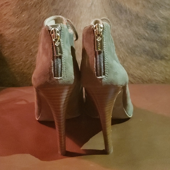 Brown Suede Isola Heeled Open Toe Bootie - Picture 2 of 2